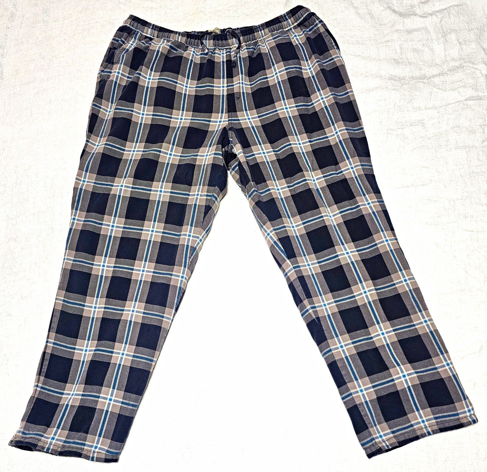 L.L.Bean Men’s 2XL Regular Plaid Flannel Pajama Pants Blue Gray Drawstring